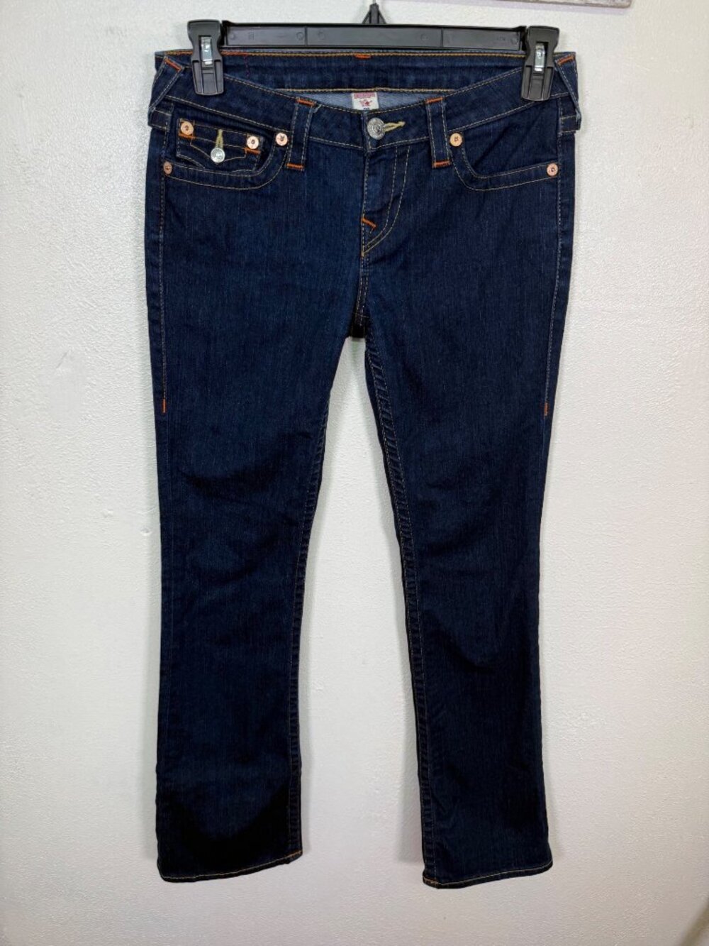 True Religion Womens Dark Wash Bootcut W Flap Jeans Low Rise Western Cowgirl 29